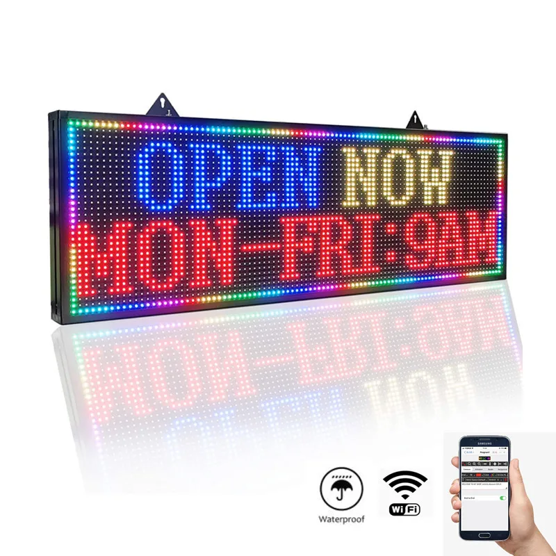 Led Sign 39x14 Inch Digital Sign 96x32 HD Pixel 7 Color WIFI Outdoor