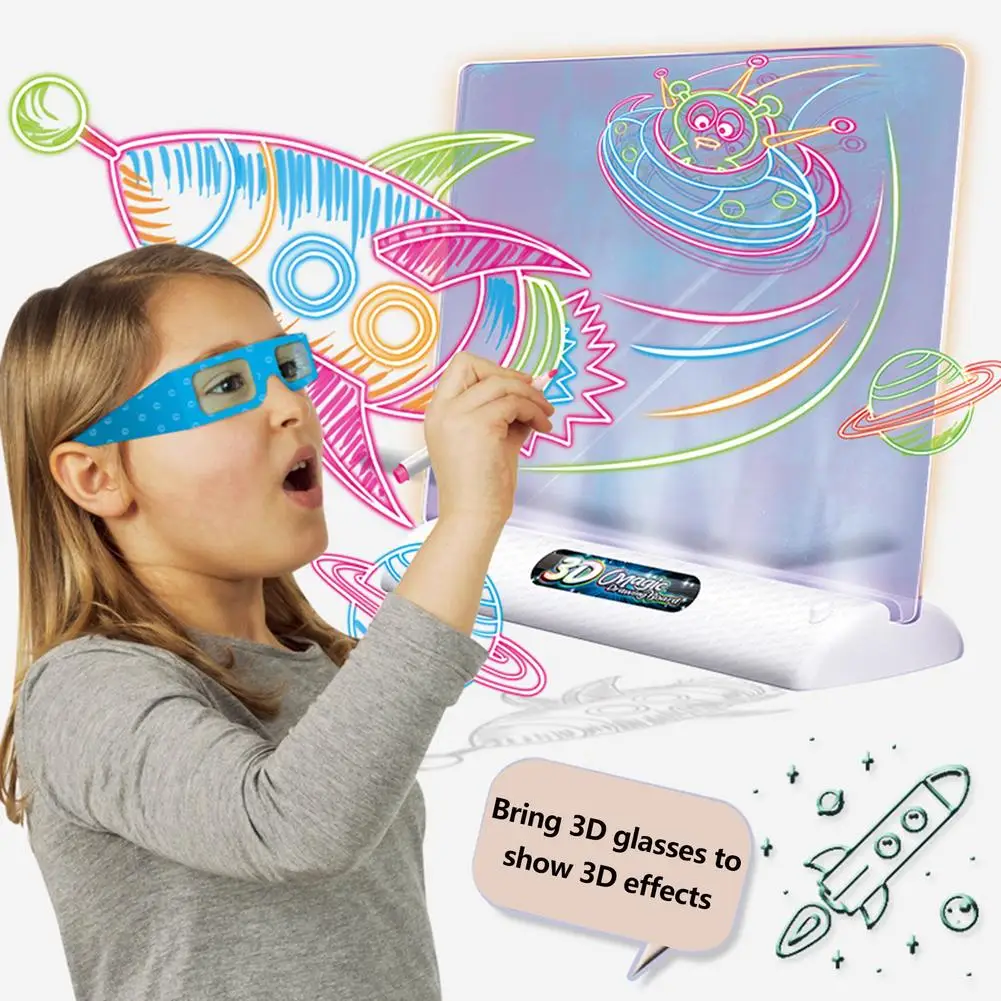 3D Magic Drawing Board LED VR Montessori Educational Toys DIY Children Graffiti Painting Lcd