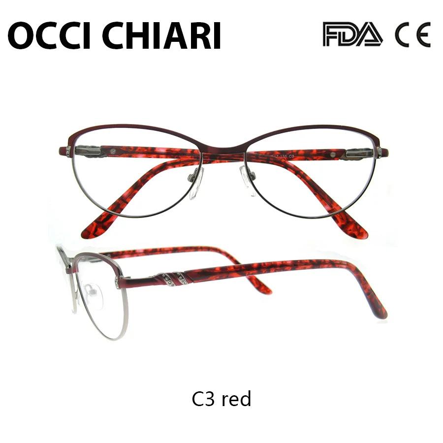 C3 red OCCI CHIARI винтажные металлические Компьютерные анти-голубые лучи очки для женщин прозрачная Оправа очков кошачий глаз очки Украшенные алмазами мать подарок COMIN - Цвет оправы: C3 red