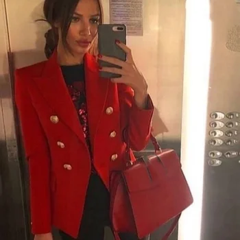 

Taotrees High Quality Women's Jacket Gold Buttons Double Breasted Outer Wear Office Ladies Female Slim Coat