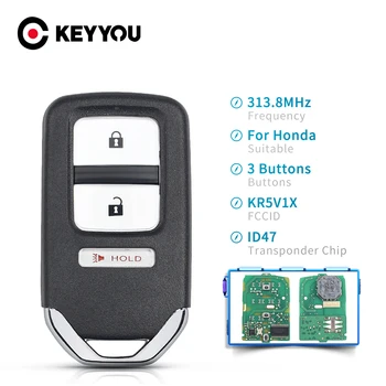 

KEYYOU For Honda Fit EX EX-L EX-LN HR-V 2015 2016 2017 Crosstour FCC ID: KR5V1X 313.8MHz 3 Buttons ID47 Chip Remote Car Key