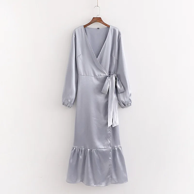 

Western Style 2020 Early Spring New Style WOMEN'S Dress Versatile Slimming duan mian Long Sleeve Parcel Lace-up Slim Dress