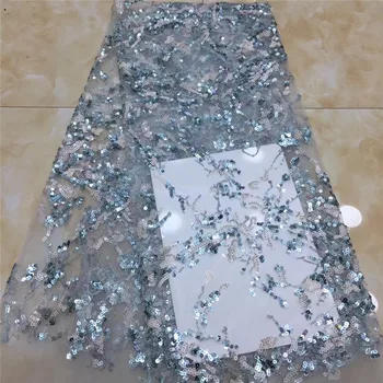 

New Sequins Lace Fabric 2020 sky blue High Quality Latest African Lace Fabric Wedding French Tulle Lace Fabric Nigerican Wedding