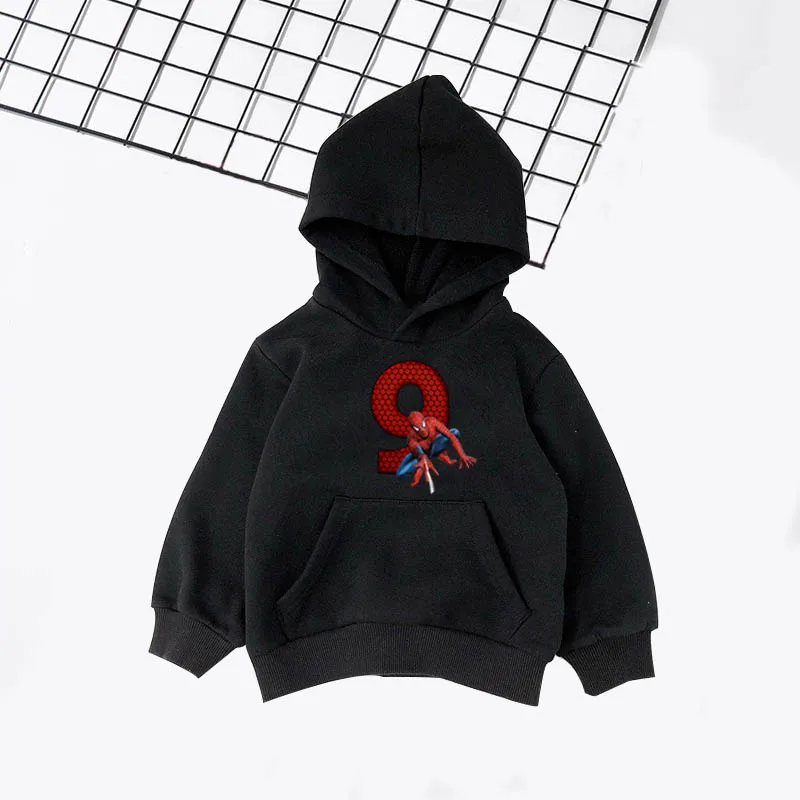Hoodies 10 Модная детская толстовка с капюшоном, Spider-man с принтом цифр, свитер для малышей черные толстовки для мальчиков и девочек, одежда на Рождество и день рождения, размеры от 2 до 14 лет - Цвет: Hoodies 10