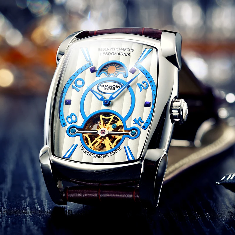 GUANQIN Роскошные Мужские механические часы для деловых людей часы Tourbillon автоматические квадратные водонепроницаемые брендовые Relogio Masculino