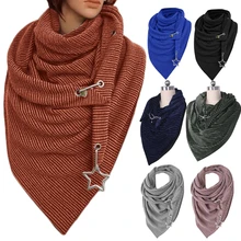 Women Winter Warm Large Scarf with Button Star Pendant Solid Color Shawl Wrap