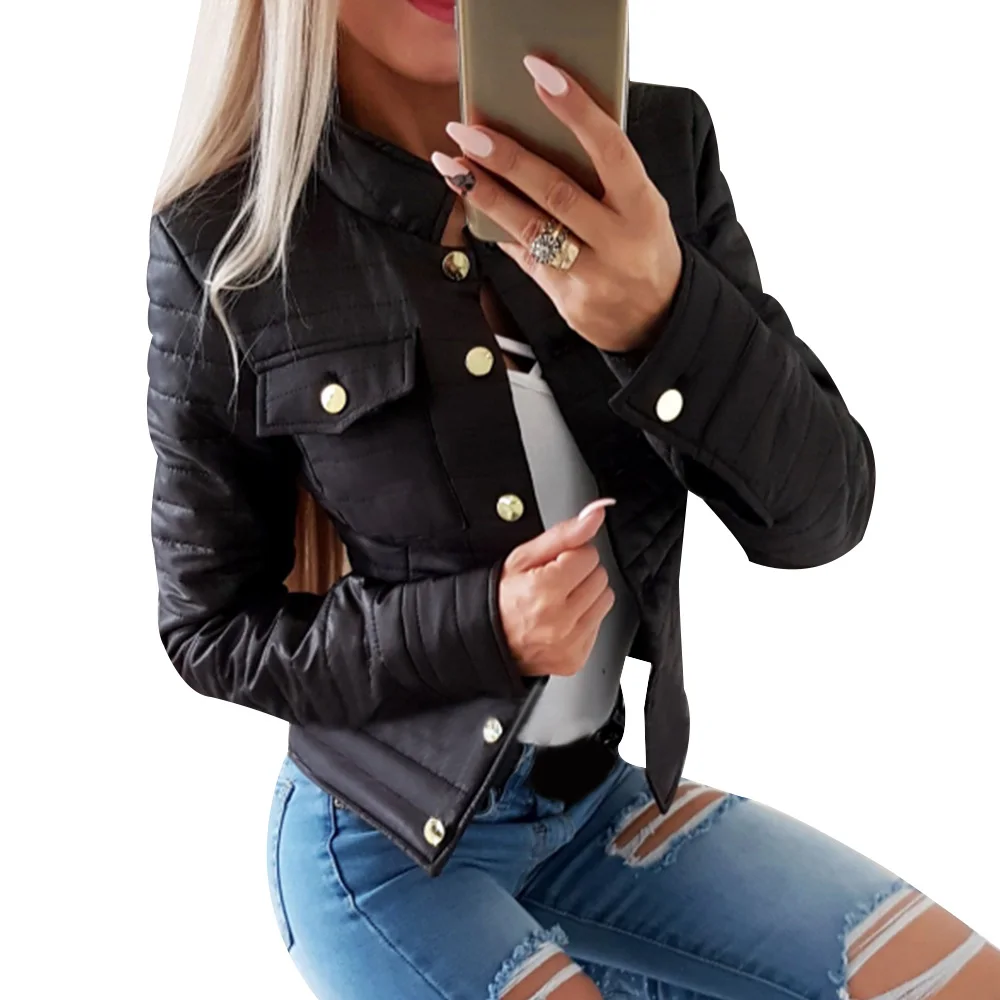 

Women Coats Cotton Autumn Jacket Zipper Thin Basic Coats Fashion Autumn Ladies Biker Jackets Crop Tops D30