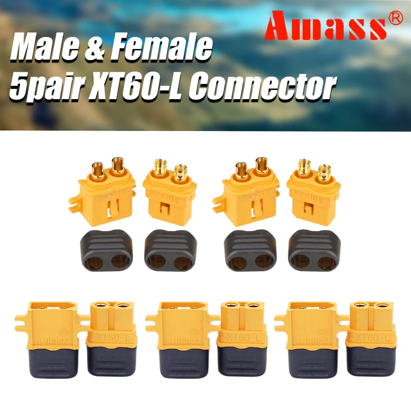 

High Quality Amass 5pair XT60-L XT60L Connector Plug Bullet Connectors with Lock Protective Sleeve for RC Lipo Battery