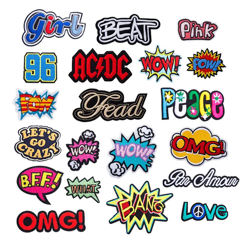 

English Alphabet Iron on Patches for Clothing Stickers Stripes Greetings Appliques on Clothes Embroidery Words Letters Badges @H
