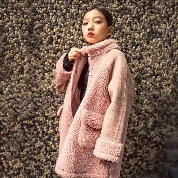 

Winter fashion brand children Wool Jacket Girls double-faced cashmere coat thicker warm lamb fur overcoat Loose fur jacket Y2262