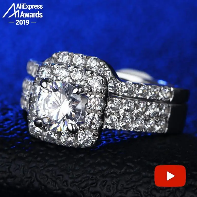 1 карат круглая огранка 6 5 мм S925 Стерлинговое серебро кольцо SONA Diamond Halo изящное
