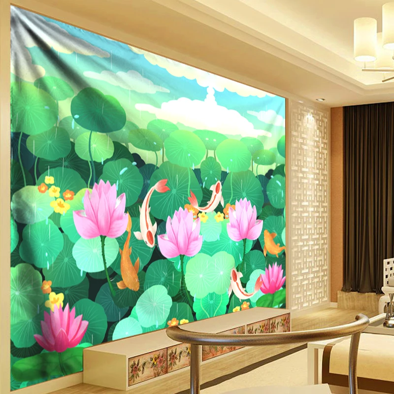 

Boho Hippie Tapestry Flowers Wall Hanging Elegant Lotus Plant Leaves Painting 3D Psychedelic Mandala Tapestry Wall Cloth Green
