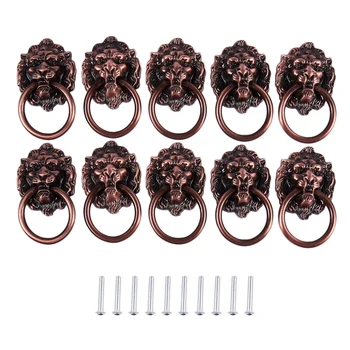 

Dresser Drawer Cabinet Door Ring Lion Head Pull Handle Knob 10pcs