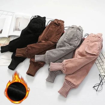 

New Warm Winter Pants for Girls Autumn Kids Elastic Waist Plus Velvet Thickening Long Child Trousers Children Casual Cotton Pant
