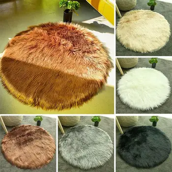 

90*90cm Wool Fluffy Rugs Bedroom Mat Anti-Skid Wool Carpet Living Room Warm Floor Carpet Floor Luxurious Chair Decoration