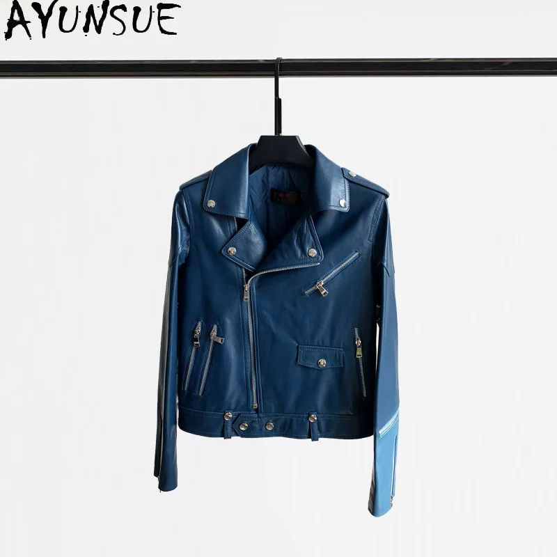 AYUNSUE Fashion 2021 Genuine Leather Jacket Women Short Motorcycle Sheepskin Coat Female Spring Autumn Clothes Mujer Chaqueta 89