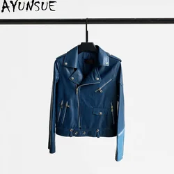 AYUNSUE Fashion 2021 Genuine Leather Jacket Women Short Motorcycle Sheepskin Coat Female Spring Autumn Clothes Mujer Chaqueta 89