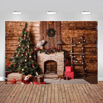 

Photography Backdrop Newborns Christmas Tree Fireplace Xmas Holidays Family Party Christmas Photo Background Studio Photocalls