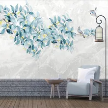 Пользовательские обои мода ручная роспись птица джаз белый мрамор текстура пейзаж фон Высококачественный водонепроницаемый материал