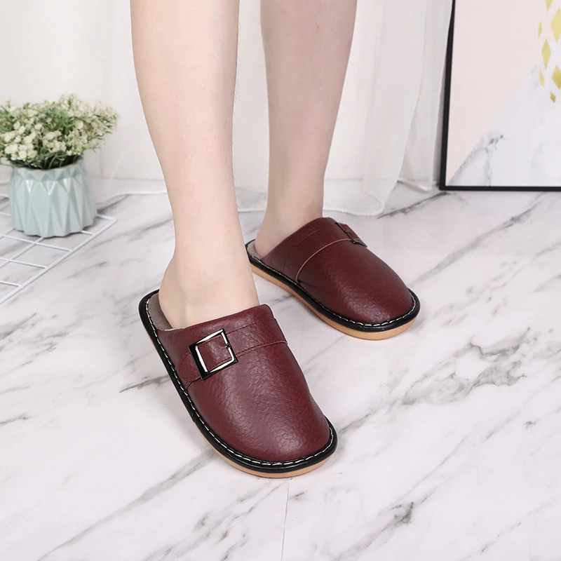 Slippers Men Leather Cotton Slippers Men Autumn Home Couple Indoor Waterproof Non-slip Women Cotton Slippers Women
