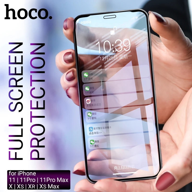 

hoco tempered glass for iphone 11 Pro X Xr Xs max 11 Pro Max full screen protector anti fingerprint protection glass protective