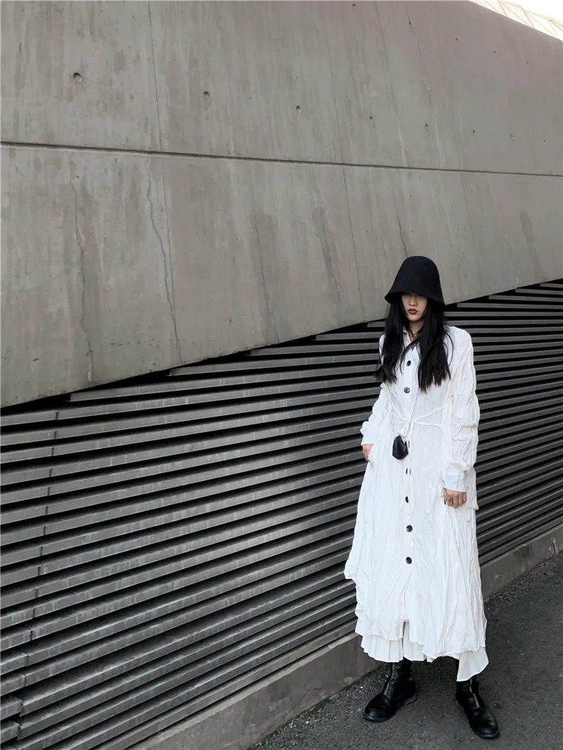 XITAO Irregular Dress Fashion New White Single Breast Full Sleeve 2020 Autumn Goddess Fan Casual Style Loose Dress ZP3683