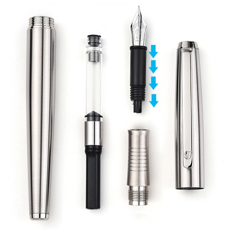 4Pcs Hongdian 517S High end Stainless Steel Silver Fountain Pen EF/F Nib Excellent Writing Gift Ink for Business Office Home | Канцтовары