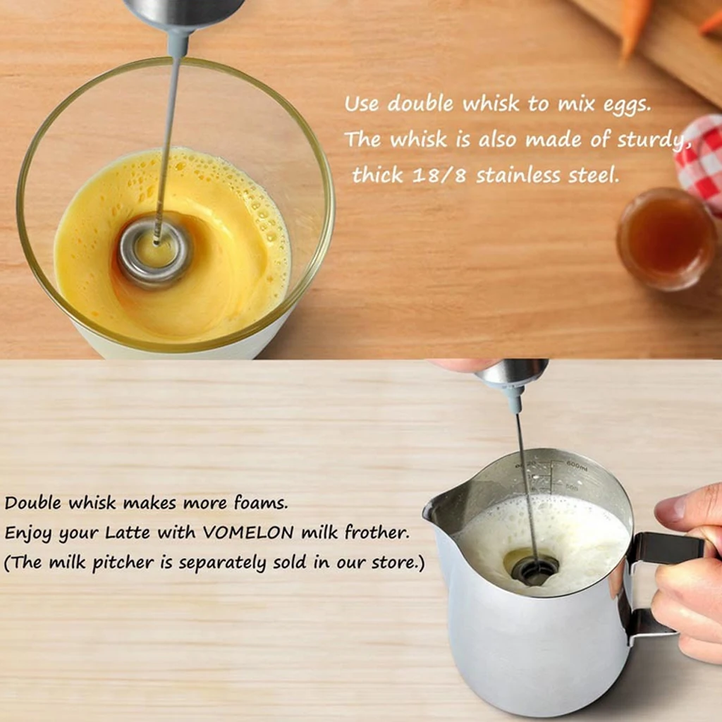 Electric Stainless Milk Frother with Single Spring Whisk Head & Storage Tube