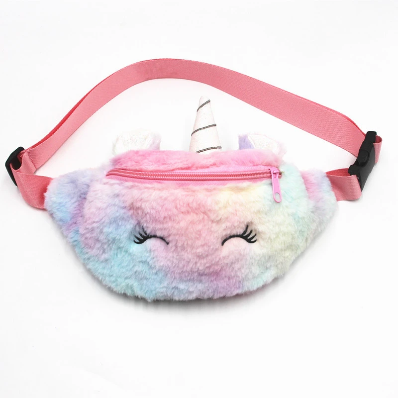 Kids Girl Fanny Pack Cartoon Unicorn Plush Belt Waist Bag Travel Phone Pouch New
