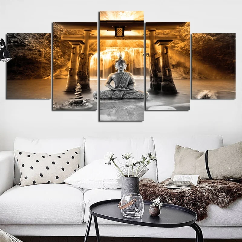 

Buddha Statue Sit In Water Art Poster Wall Decoration Canvas Painting Photo 5Pcs Hd Prints Living Room Decoration