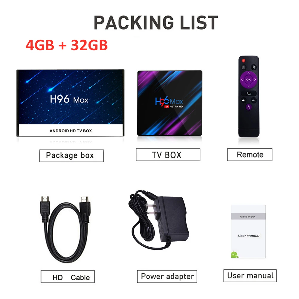 H96 MAX RK3318 Smart tv Box Android 9,0 4 ГБ 32 ГБ 64 Гб медиаплеер 4K для голосового ассистента Netflix Youtube с G10S Air mouse - Цвет: 4G 32G Normal Remote