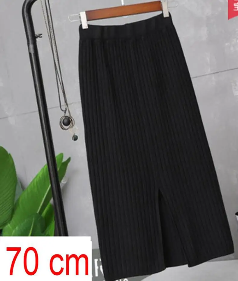 black 70cm Женский свитер, юбка-карандаш, трикотажная юбка миди, высокая талия, женская зимняя юбка с разрезом, Женская офисная юбка, винтажная Женская юбка - Цвет: black 70cm