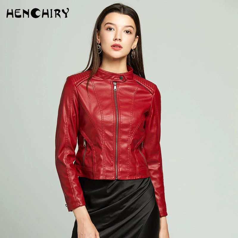 HENCHIRY Large size European and American spring and autumn PU women's leather jacket women's motorcycle jackets ralph lauren puffer jacket