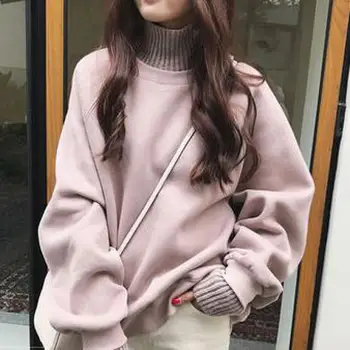 

Autumn And Winter Fashion High Collar Plus Velvet Warm Sweater Korean Version Of The Loose Long-sleeved Tops Women's Sweater