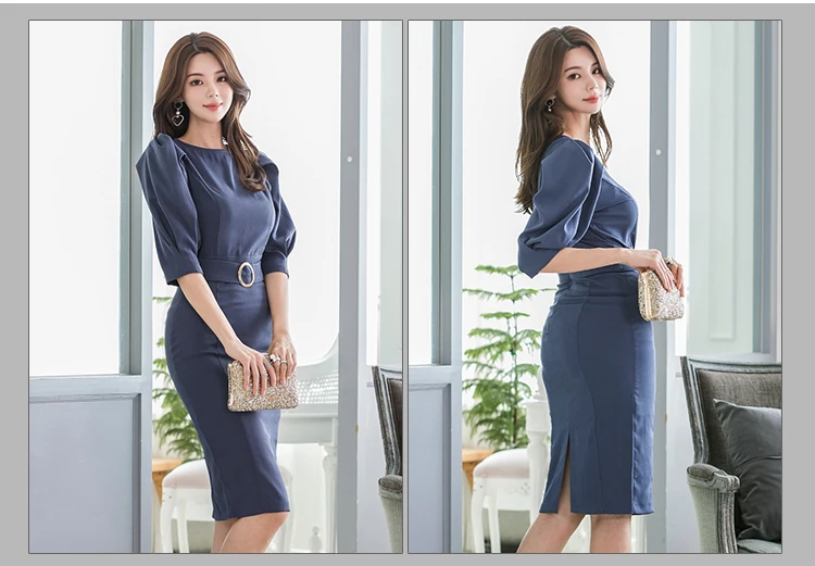 H Han Queen Autumn Women Sexy Split BodyCon Pencil Sheath Retro Formal Wedding Evening Party Special Occasion Dress