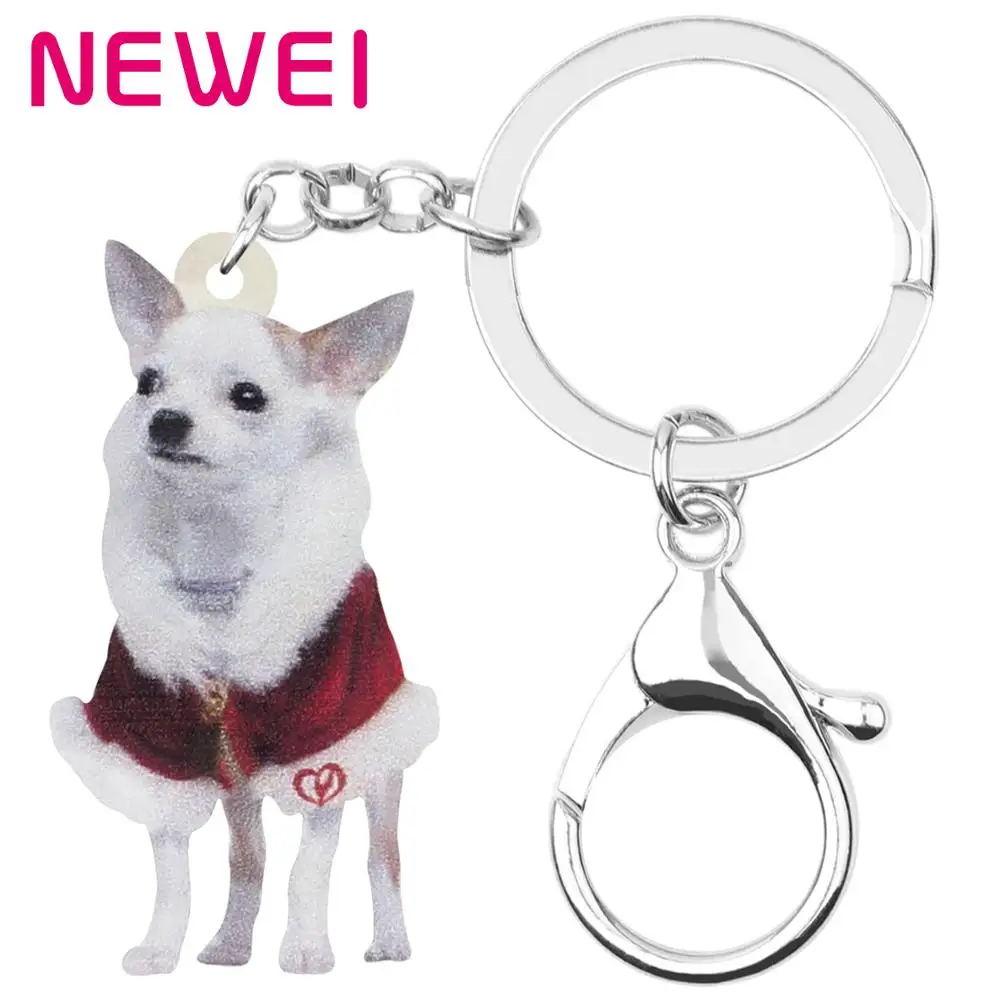 NEWEI Acrylic Christmas Costume Chihuahua Dog Key Chains Rings Bag Car Purse Decoration Keychain For Women Girl Teen Charms Gift | Украшения