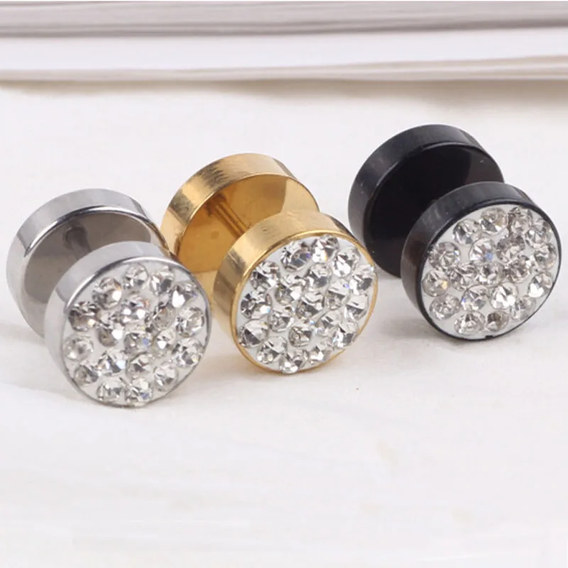 1 Пара Хирургическая сталь поддельные пробки читер ушной туннельный датчик Серьги 8 мм Ювелирные изделия для тела черное золото серебро унисексстиль: пирсинг уха