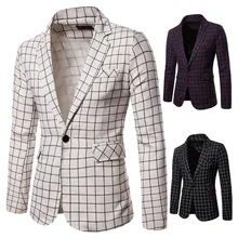 Мужской Клетчатый Блейзер Модный стильный блейзер мужской пиджак Повседневный деловой Блейзер на одной пуговице для мужчин обычный Abrigo Hombre