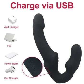 10 Speeds Strapless Strapon Dildo Vibrator Female Double Vibrating G Spot Adult Sex Toys for Women Couple Anal Prostate Massager 5