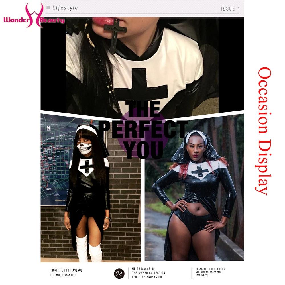 Women Saintlike Seductress Costume Faux Leather PVC Wetlook Nun Costume Halloween Cosplay Fancy Dress (2)