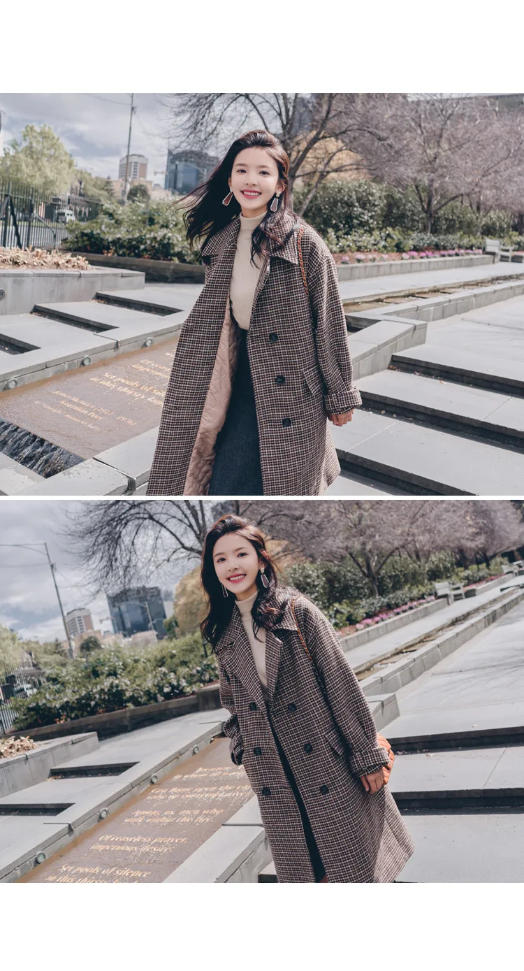 Главный толчок осень и зима стиль корейский стиль Женская одежда кофе тысячи птиц шерстяное пальто