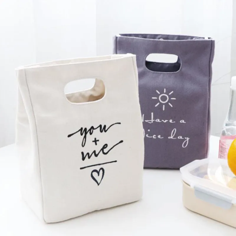 Bolsas de almuerzo con aislamiento térmico, bolsa de Picnic de gran capacidad, tipo de letra Simple, multiusos, organizador de alimentos