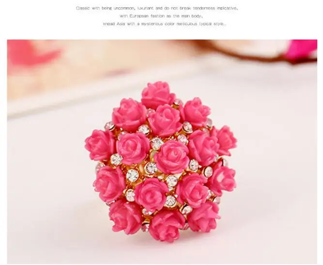 Розовое кольцо, керамические женские Стразы, Кристальное кольцо, Богемия, регулируемая случайная смесь цветов
