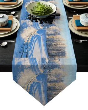 

Fence Snow Forest Winter Table Runner Table Flag Home Party Decorative Tablecloth Table Runners