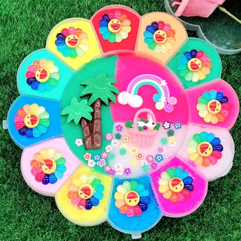 

Charms Slime Soft Clay Color Sun Flower Slime Kits Pallet DIY Thousand Silk Mud Decompression Cute Stretchy Toy Playdough Gift