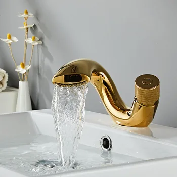 Modern Polished Gold Waterfall Basin Mixer Tap