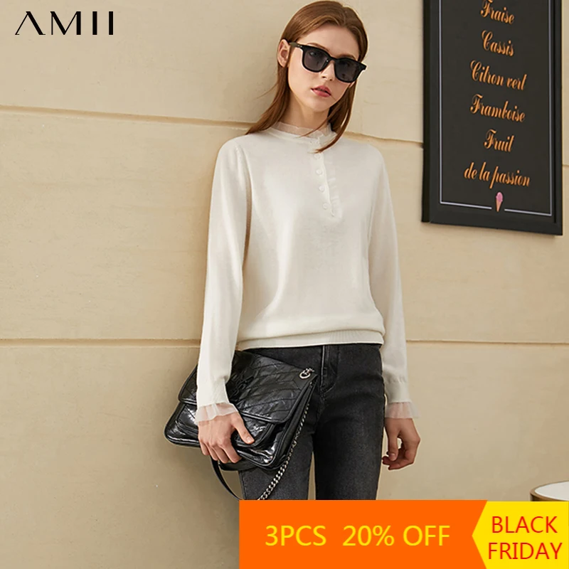 Amii Minimalism Winter Fashion 100%wool Sweaters