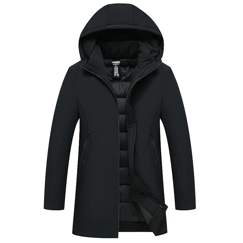 Парка мужская хлопковая куртка пальто с капюшоном Мужская парка зимняя теплая утепленная верхняя одежда модная шапка Съемная Мужская однотонная - Цвет: Black