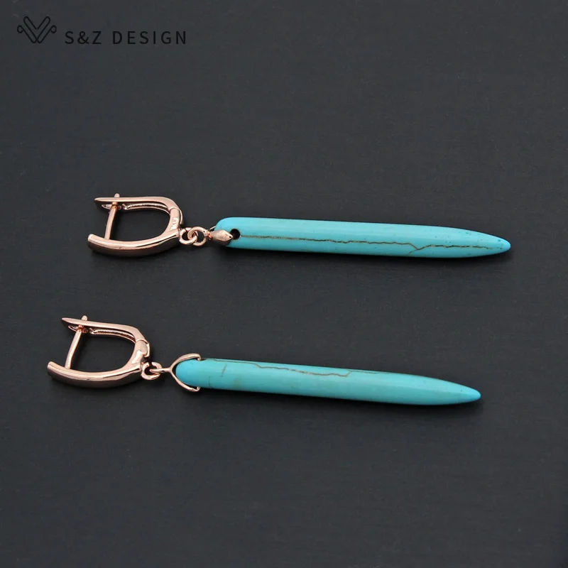S&Z Long Synthetic Turquoises Dangle Earrings Personality Simple Vintage Eardrop For Women Girl Wedding Party Jewelry Gift