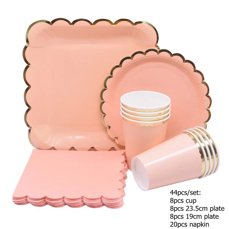 Белый розовый одноразовая бумажная посуда чашка салфетка для дня рождения Свадебная Посуда украшения для дома вечерние кухонные принадлежности - Цвет: 9-B05-set